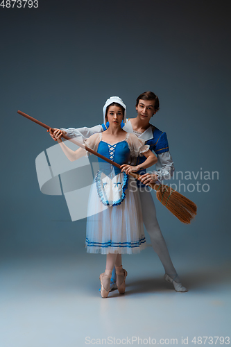 Image of Young and graceful ballet dancers as Cinderella fairytail characters.