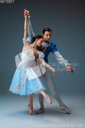 Image of Young and graceful ballet dancers as Cinderella fairytail characters.