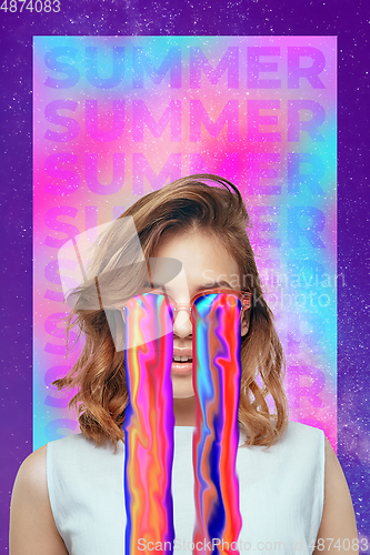 Image of Trendy artwork, modern design. Contemporary art collage. Summertime concept.