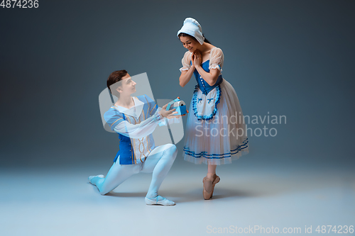 Image of Young and graceful ballet dancers as Cinderella fairytail characters.