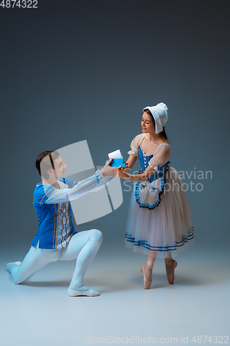 Image of Young and graceful ballet dancers as Cinderella fairytail characters.