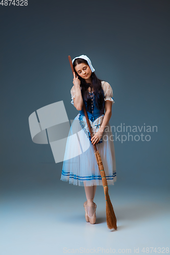 Image of Young and graceful female ballet dancer as Cinderella fairytail character