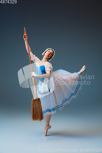 Image of Young and graceful female ballet dancer as Cinderella fairytail character