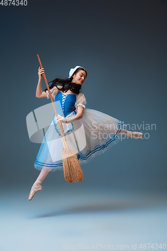 Image of Young and graceful female ballet dancer as Cinderella fairytail character