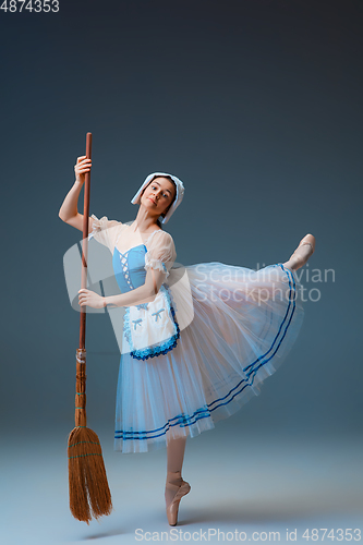 Image of Young and graceful female ballet dancer as Cinderella fairytail character