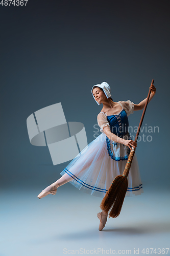 Image of Young and graceful female ballet dancer as Cinderella fairytail character