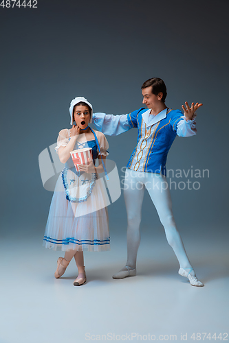 Image of Young and graceful ballet dancers as Cinderella fairytail characters.