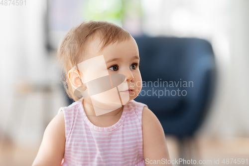 Image of portrait of little baby girl at home