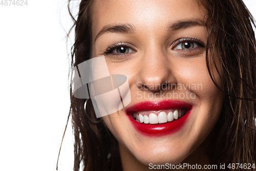 Image of Portrait of beautiful stylish woman isolated on white studio background