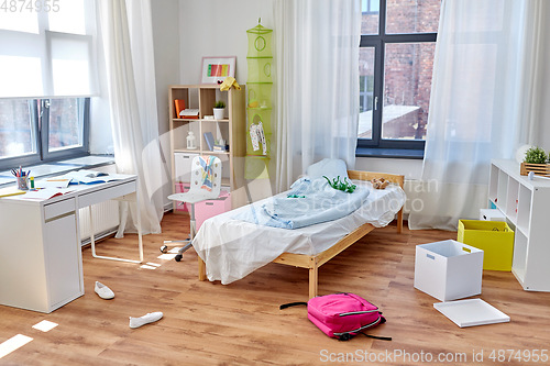 Image of messy home or kid's room with scattered stuff