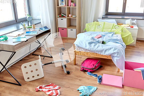 Image of messy home or kid's room with scattered stuff