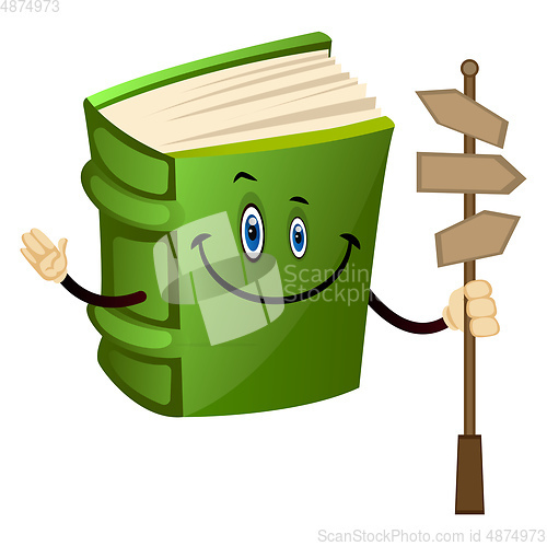 Image of Green book giving directions, illustration, vector on white back