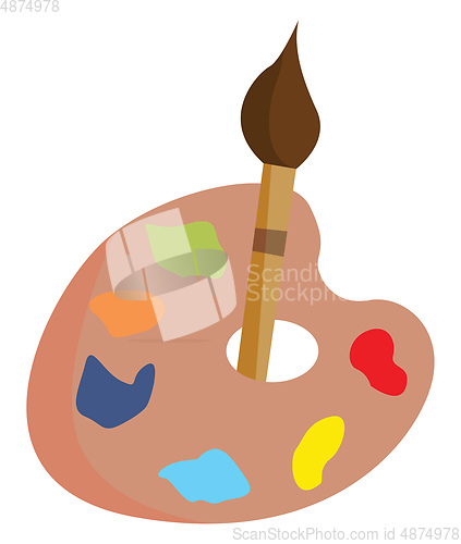 Image of Cartoon picture of a palette holding multiple paints and a brush