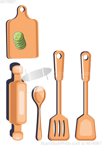 Image of Kitchen set vector color illustration.