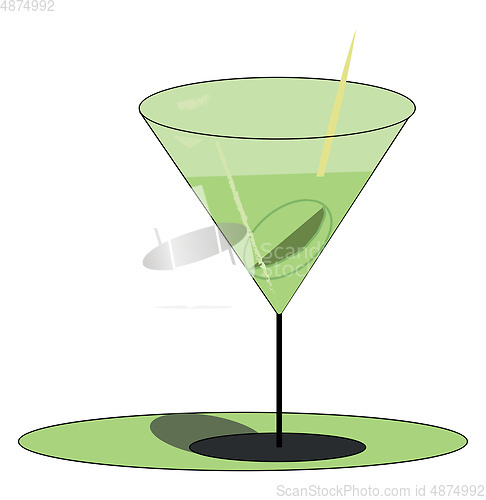 Image of Green-colored martini drink filled in elegant party glassware ve