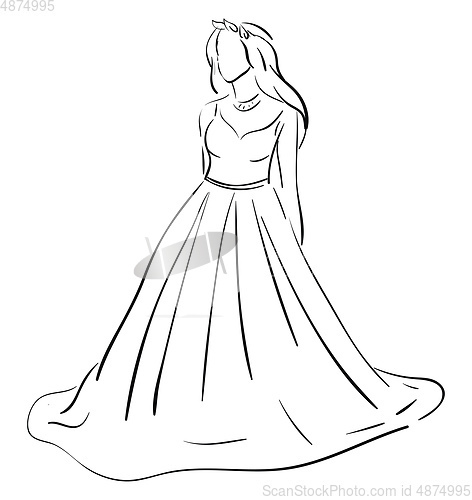 Image of Sketch of a wedding dress illustration color vector on white bac