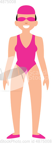 Image of Female swimmer in pink swimming suit character vector illustrati