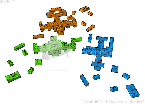 Image of Three different colored blocks toy vector or color illustration