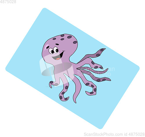 Image of Portrait of a laughing octopus over blue background vector or co