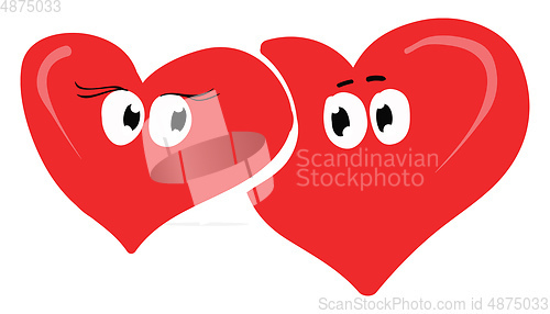 Image of Clipart of two red hearts standing one beside the other love eac