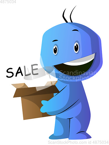 Image of Blue cartoon caracter happy in shoping illustration vector on wh