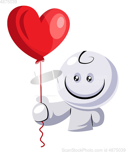 Image of White character holding red balloon illustration vector on white