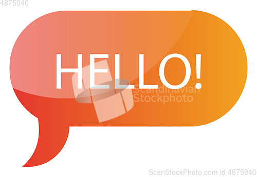 Image of Orange Hello! message bubble vector icon illustration on a white