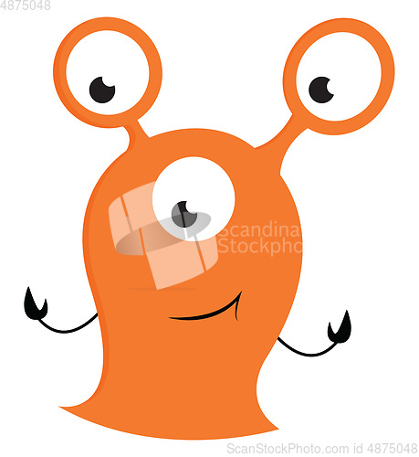 Image of Orange monster with three big eyes and happy face vector illustr