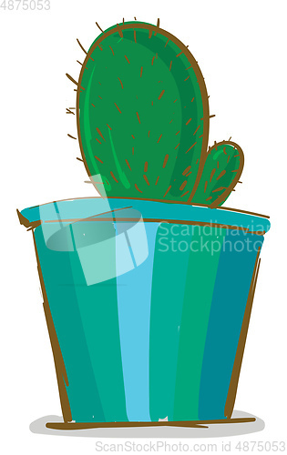 Image of Cactus plant in a blue pot vector color drawing or illustration 