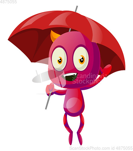 Image of Devil with umbrella, illustration, vector on white background.