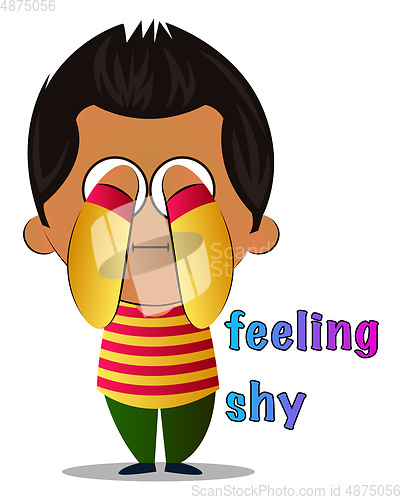 Image of Boy is feeling shy, illustration, vector on white background.