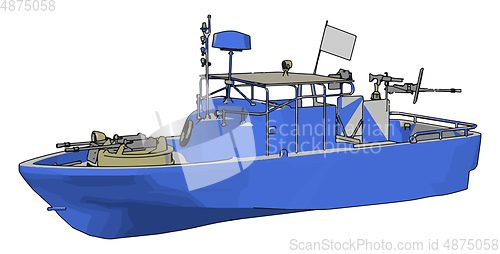 Image of 3D illustration of a blue army ship vector illustration on white