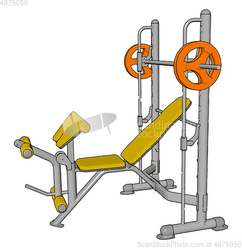 Image of 3D vector illustration of a yellow gym weight lifting device on 