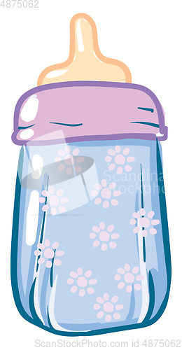 Image of Simple baby floral bottle with milk vector illustartion on white