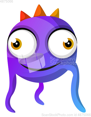 Image of Violet cute monster with crown illustration vector on white back