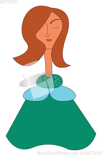 Image of Girl in green dress with brown hair vector illustration on white