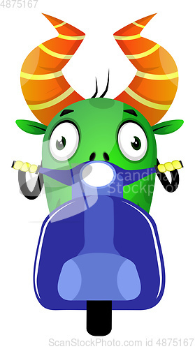 Image of Cartoon monster driving a scooter, illustration, vector on white