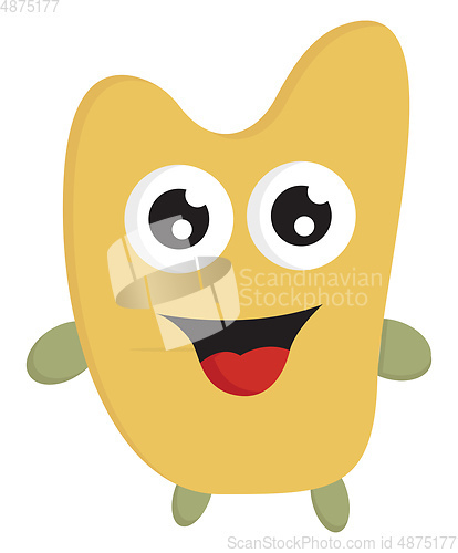 Image of Yellow happy monster with big eyes print vector on white backgro