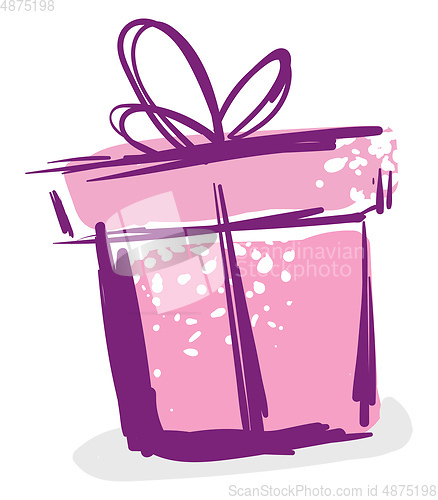 Image of Painting of a present box in pink and purple color tied with a g