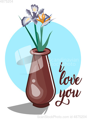 Image of Flower Pot with I love you, vector color illustration.