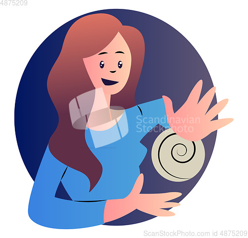 Image of Cartoon woman in blue shirt vector illustartion on white backgro