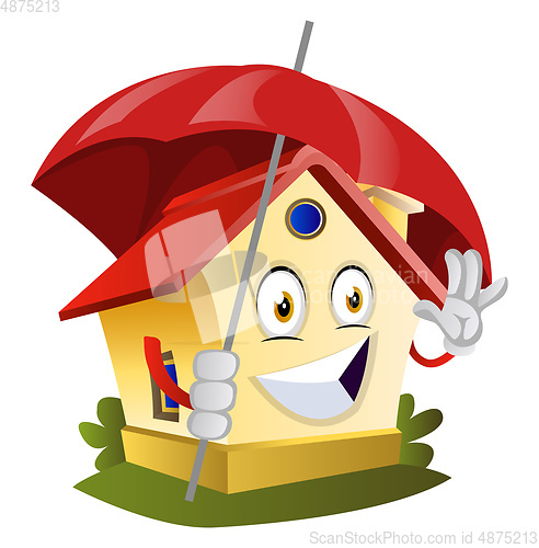 Image of House is holding an umbrella, illustration, vector on white back