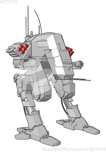 Image of Simple vector illustration of a grey robot standing white backgr