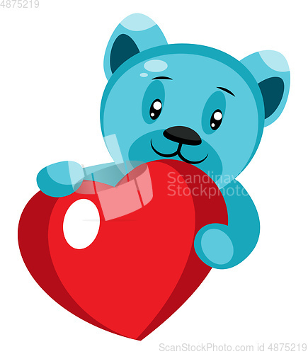 Image of Cute blue bear holding a heart illustration vector on white back