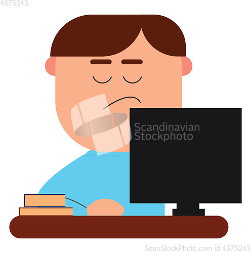 Image of Clipart of an officer at work before laptop vector or color illu