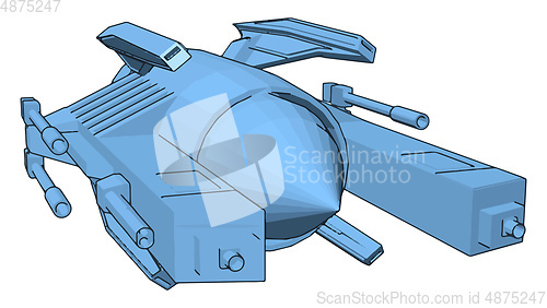 Image of Light blue sci-fi battleship vector illustration on white backgr