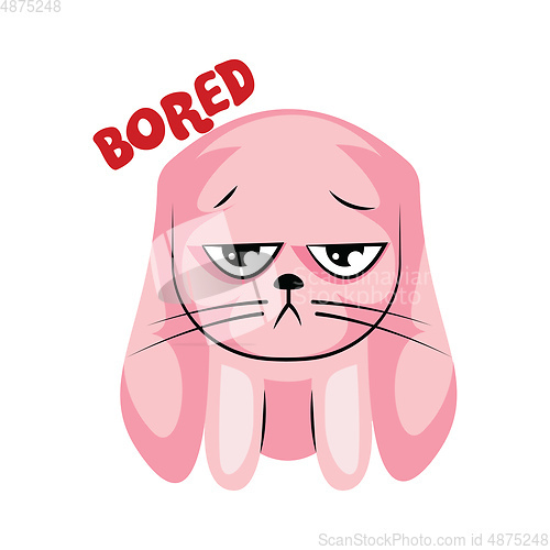 Image of Baby pink bunny saying Bored vector sticker illustration on a wh