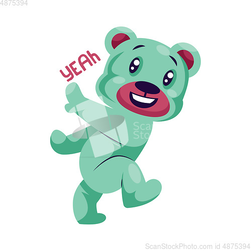 Image of Happy light blue teddy bear saying Yeah vector sticker illustrat