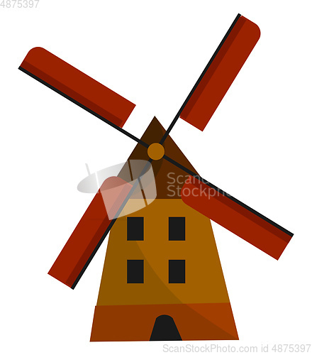 Image of A tall working windmill vector or color illustration