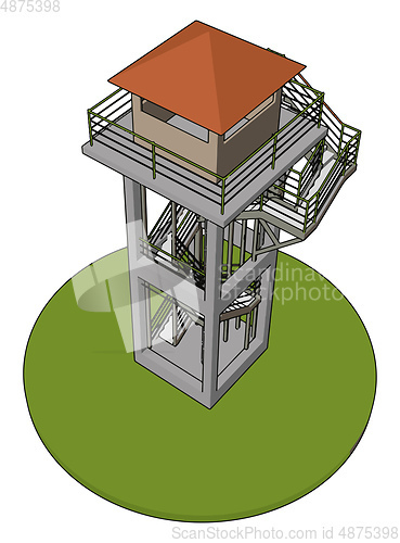 Image of 3D vector illustration on white background  of a watch tower